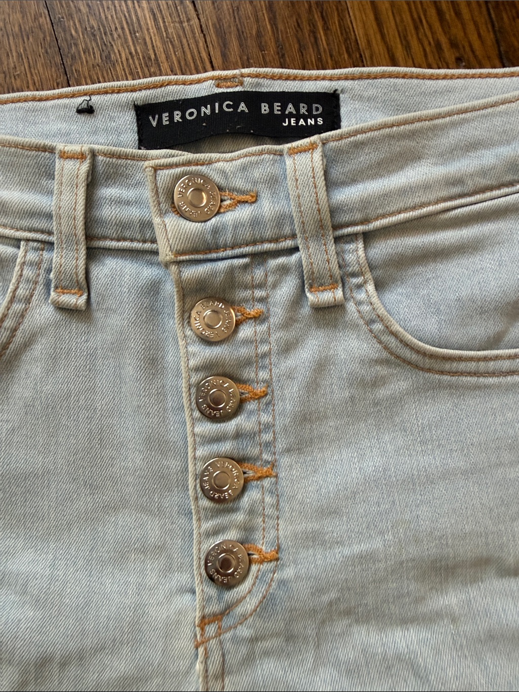 High-Rise Light Wash Women’s Jeans With Orange Side Stripe